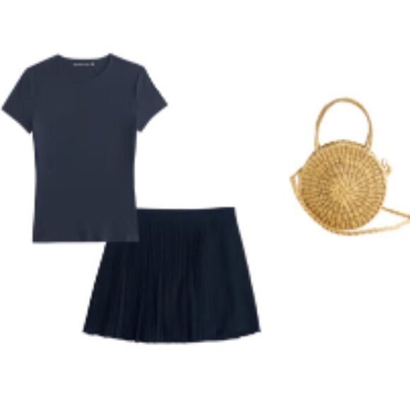 Abercrombie & Fitch Pleated Faux Wrap Mini Skort Skirt Sz 4 Navy/Indigo Blue 42R - Picture 12 of 13